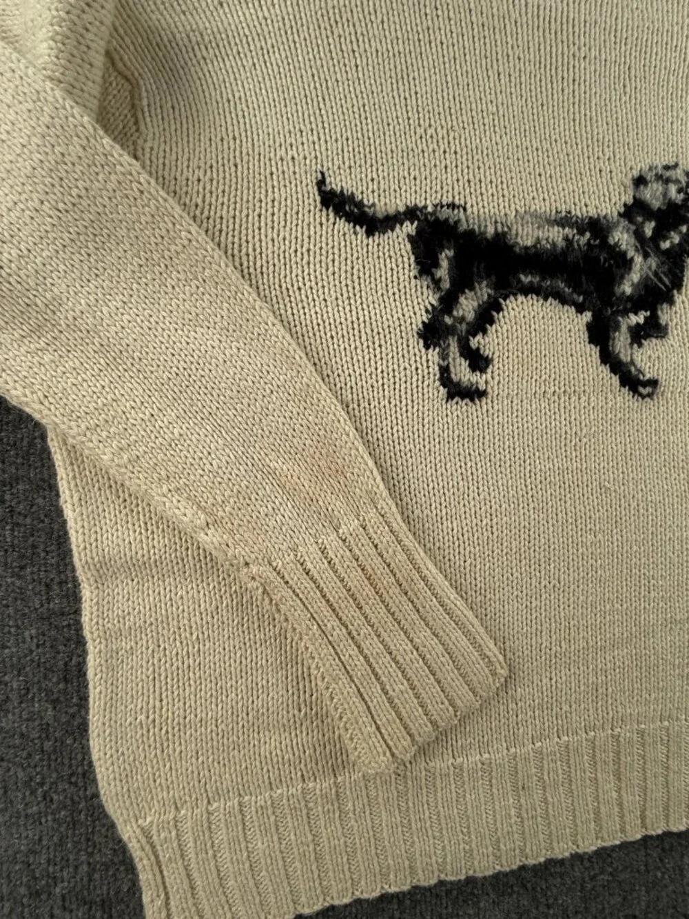 VTG Polo Ralph Lauren Hand Knit Dog RL01 2001 Linen Blend Graphic Large Ivory